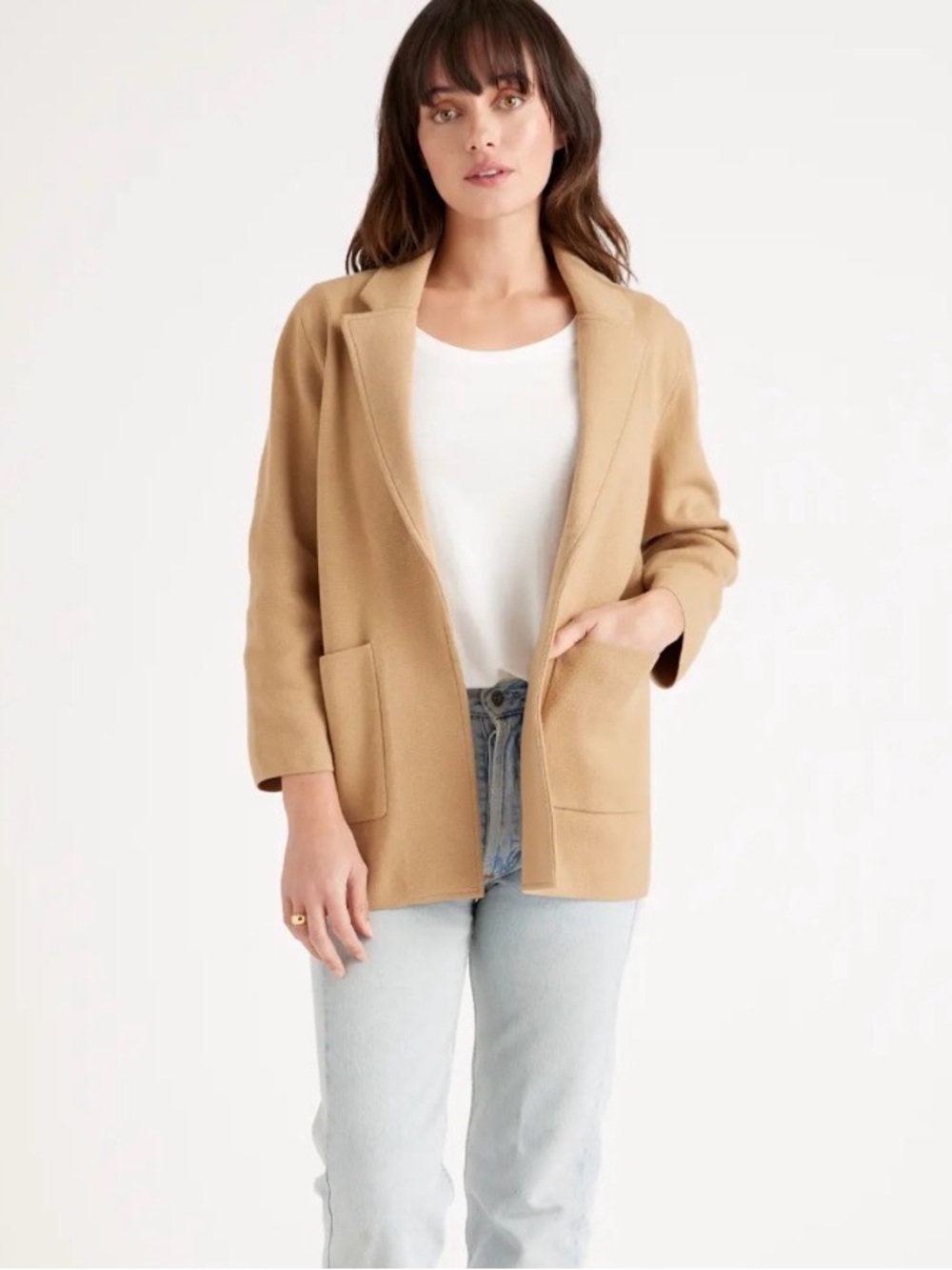 Quince organic cotton knit blazer camel size medium new with tags